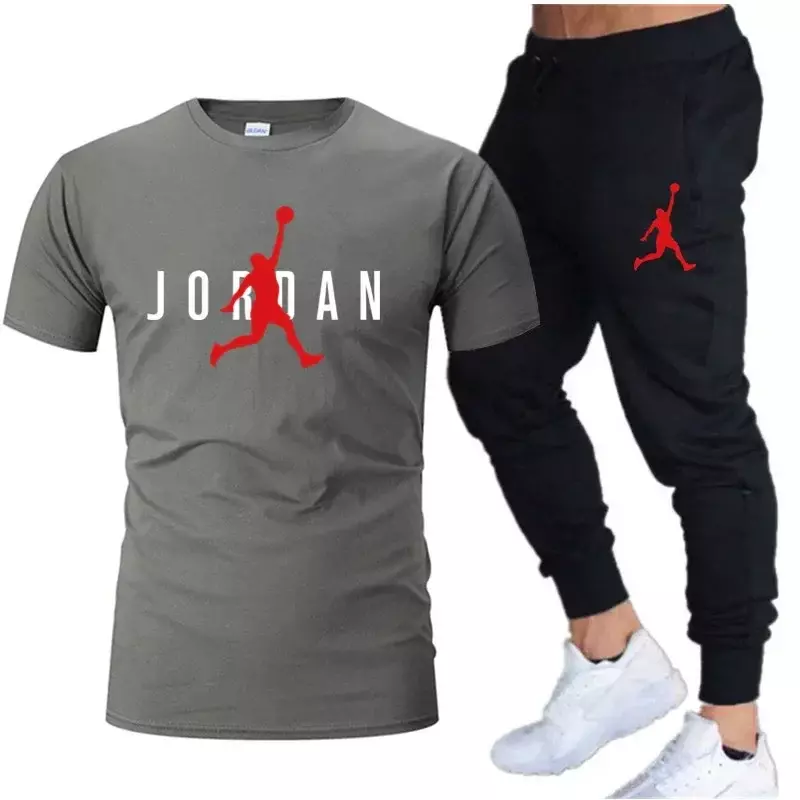 2024 letni męski dres marki koszulka z krótkim rękawem + spodnie 2-częściowe zestawy Fitness Jogging spodnie sportowe strój sportowy