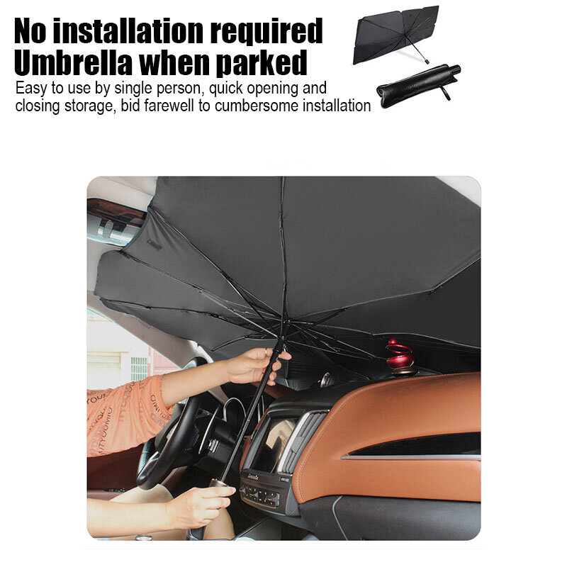 Car Sunshade Front Windshield Umbrella Telescopic Reverse Concave Umbrella Stand Blocks 99% of Uv Rays Glass Hood