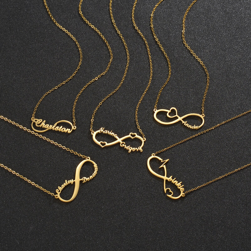 Atoztide spersonalizowane niestandardowe nazwa nieskończoności naszyjnik dla kobiet obojczyka ze stali nierdzewnej wisiorek Link Chain biżuteria na urodziny prezent