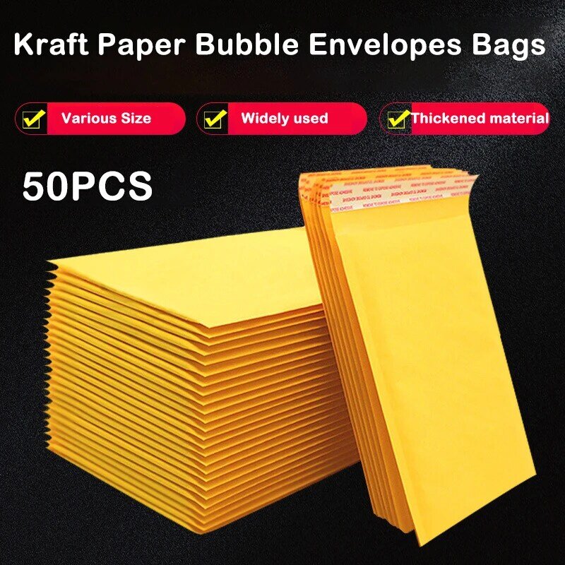 50 PCS Kraft Paper Bubble Envelopes Bags Bubble Mailing Bag Mailers Acolchoado de Envio Envelope Suprimentos Comerciais Vários Tamanhos