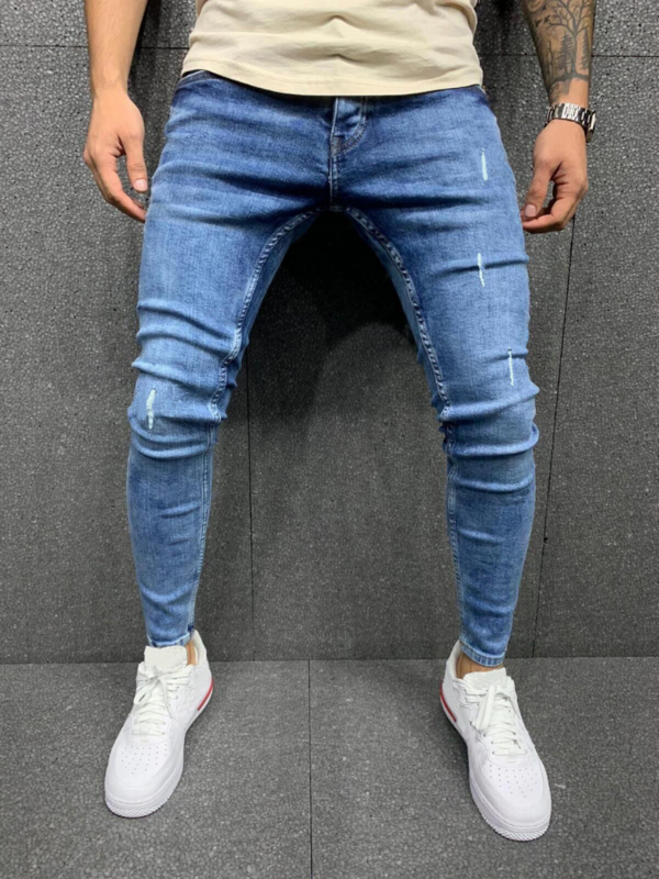 New Men's Jeans Zipper Business Casual Straight Pencil Pants Street Jogging Jeans Spring And Autumn Striped Denim Trousers Men