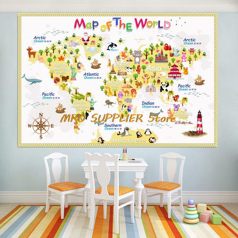 Желтая картонная карта мира, плакат, размер, настенное украшение, большая карта мира 140x9 3 см, водонепроницаемая холщовая карта, детская спальня