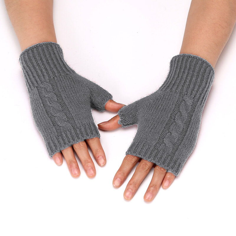 Luvas de lã de malha sem dedos para homens e mulheres, monocromáticas, elásticas, dedo exposto, caxemira curta, quente, inverno, outono, novo