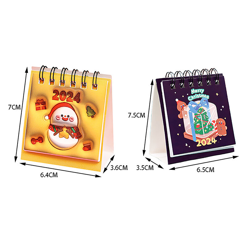 Kawaii Christmas Desk Calendar, Desenhos animados bonitos, Mini, Desktop, Agenda diária, Planejador, Bloco de notas, Papelaria, Material de escritório, 2024