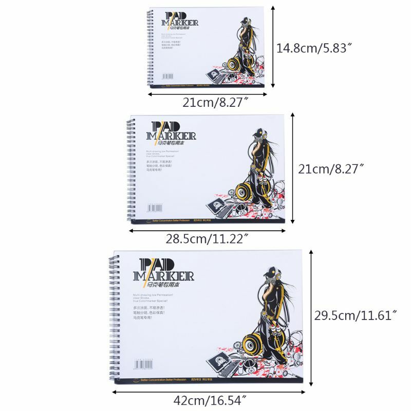 34 แผ่น Professional Marker กระดาษเกลียว Sketch Notepad หนังสือวาดภาพวาดศิลปิน Supplies