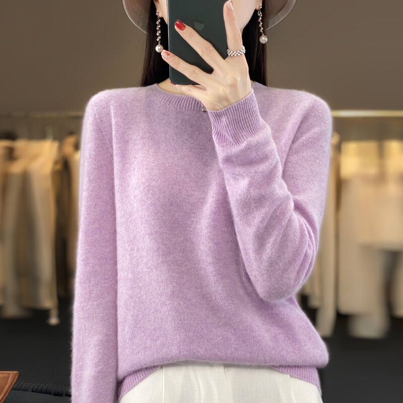 100% reine Merinowolle weicher Pullover Frauen O-Ausschnitt Pullover Herbst Winter lässig Strick oberteil einfarbig regelmäßige weibliche Strickwaren