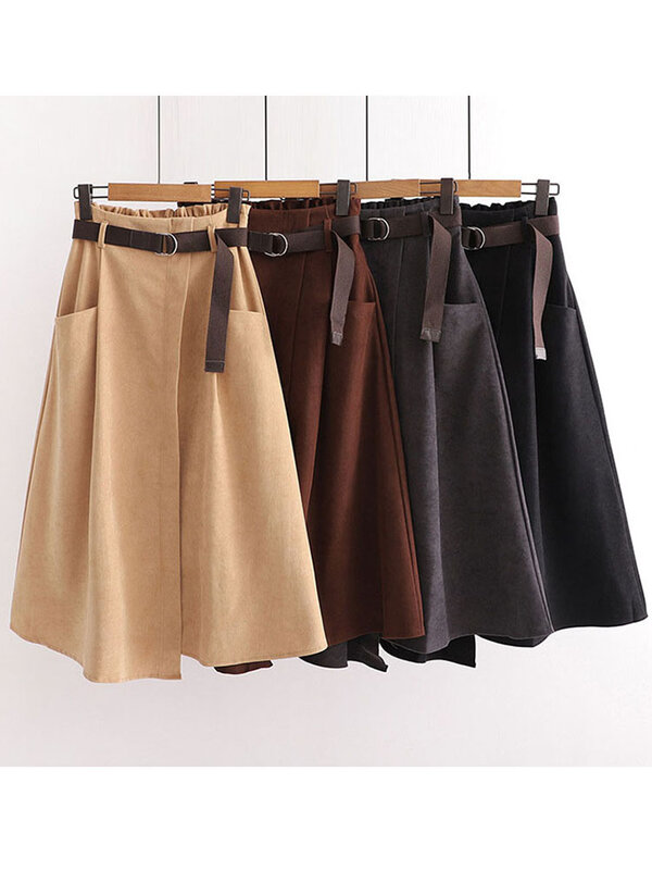 Faldas informales de cintura alta para mujer, Faldas Midi con bolsillos irregulares, a la moda, simples y elegantes, primavera y otoño