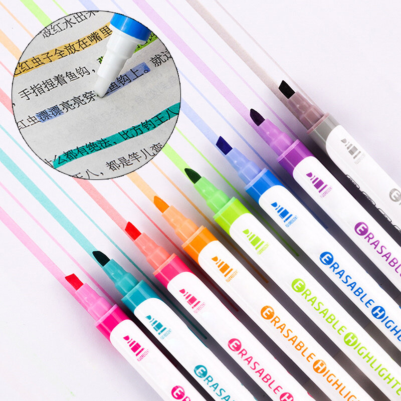 10pcs Erasable Colorful Highlighter Pen Set Dual-side Fluorescent Marker Liner Drawing Art Pen Stationery Office School Painter