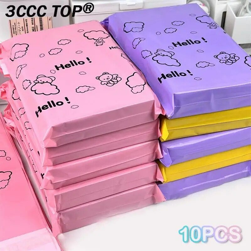 Bolsa de mensajería de oso de piezas, sobre de embalaje, rosa, impermeable, autoadhesiva, con sello, para envío y transporte, 10 unidades