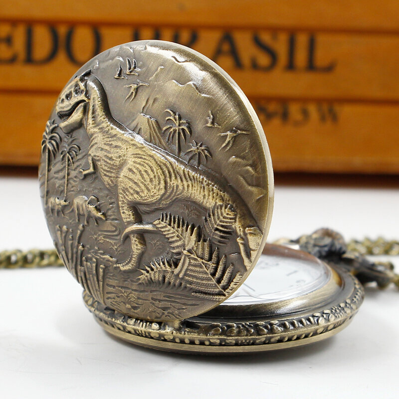 Бронзовый Ретро 3D Динозавр скульптурный дизайн кварцевые карманные часы ожерелье Лучшие Подарки Подвесные часы фоб сувенир цепочка