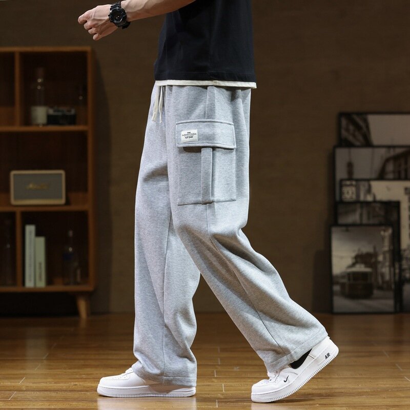 Spring Autumn New Sweatpants Men Multi-Pockets Drawstring Cotton Casual Track Pant Male Loose Straight Trousers Large Size 8XL
