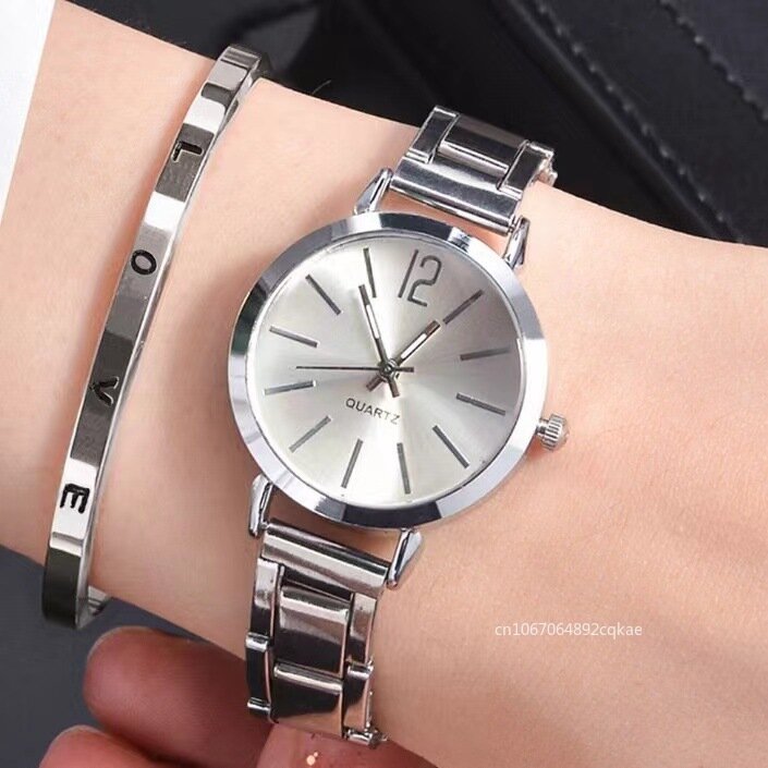 Женские Модные простые цифровые часы из сплава с браслетом и кварцевыми часами, комплект из 2 предметов, роскошные женские часы с простым циферблатом, женские часы