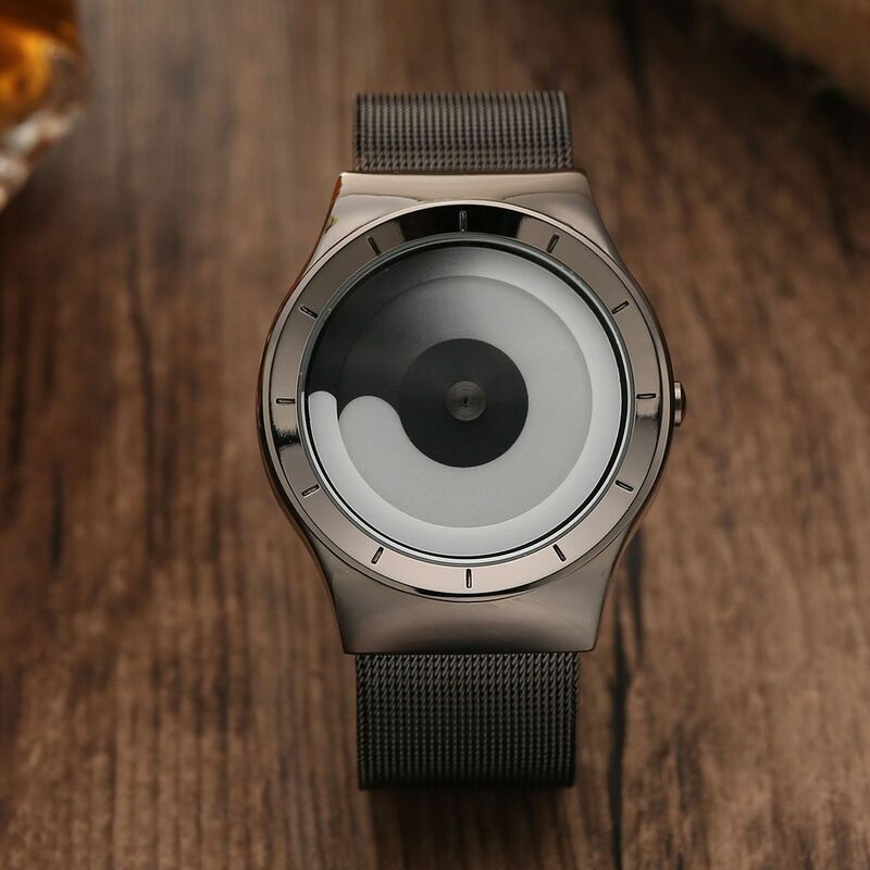 นาฬิกาผู้ชายหน้าปัดหมุนได้หลากสีสุดสร้างสรรค์, นาฬิกาของขวัญนาฬิกาข้อมือสำหรับผู้ชายดีไซน์แบบไม่มีตัวชี้แบบพิเศษใช้ได้หลากหลายเทรนด์ QP017ใหม่2022