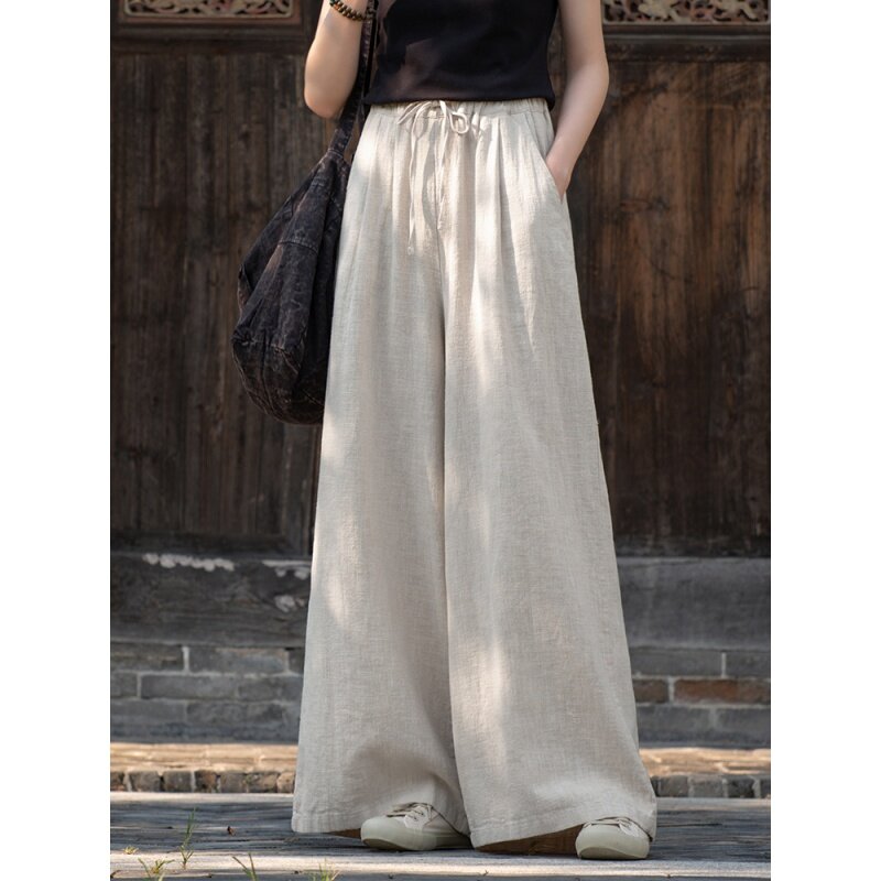 Женские весенне-осенние брюки, плотные теплые брюки из рами, Свободные мешковатые брюки оригинального дизайна для женщин в китайском стиле Дзен