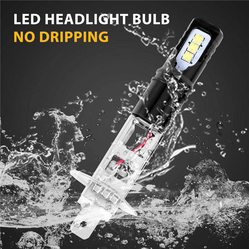 2X H1 6000K Super Bright White 6000LM DRL LED Headlight Bulb Kit High-Beam