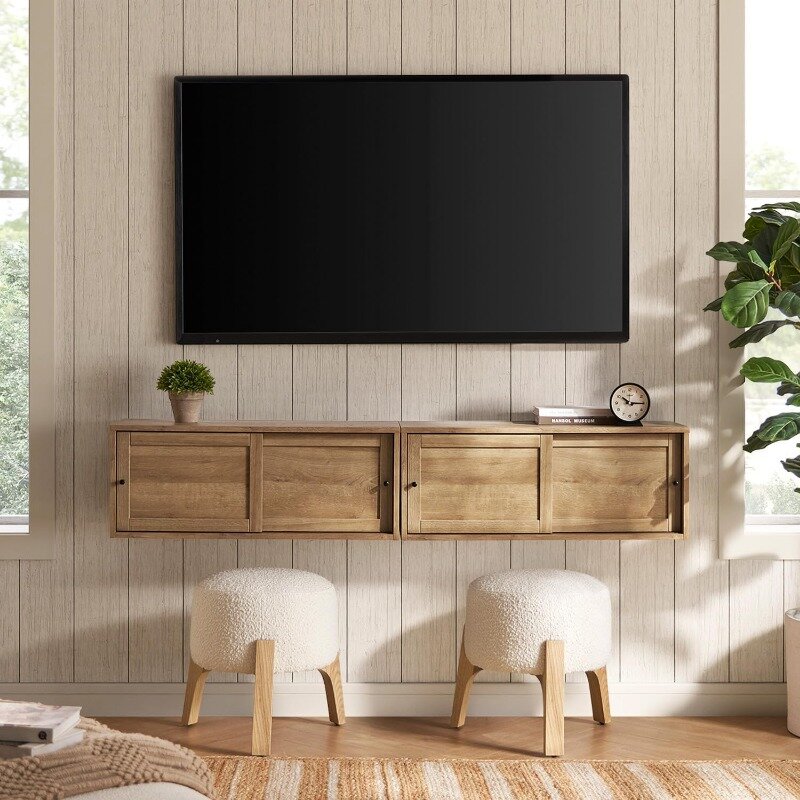 Zza-Soporte de TV flotante de 31 ", consola de medios, centro de entretenimiento con almacenamiento, soporte de TV de madera montado en la pared, armario de pared