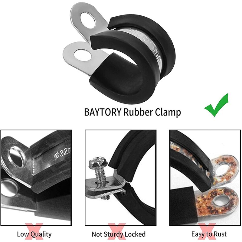 22 Pcs Stainless Steel Cable Clamp,Rubber Cushioned Insulated Clamp,Tube Holder For Tube,Wire Cord Installation