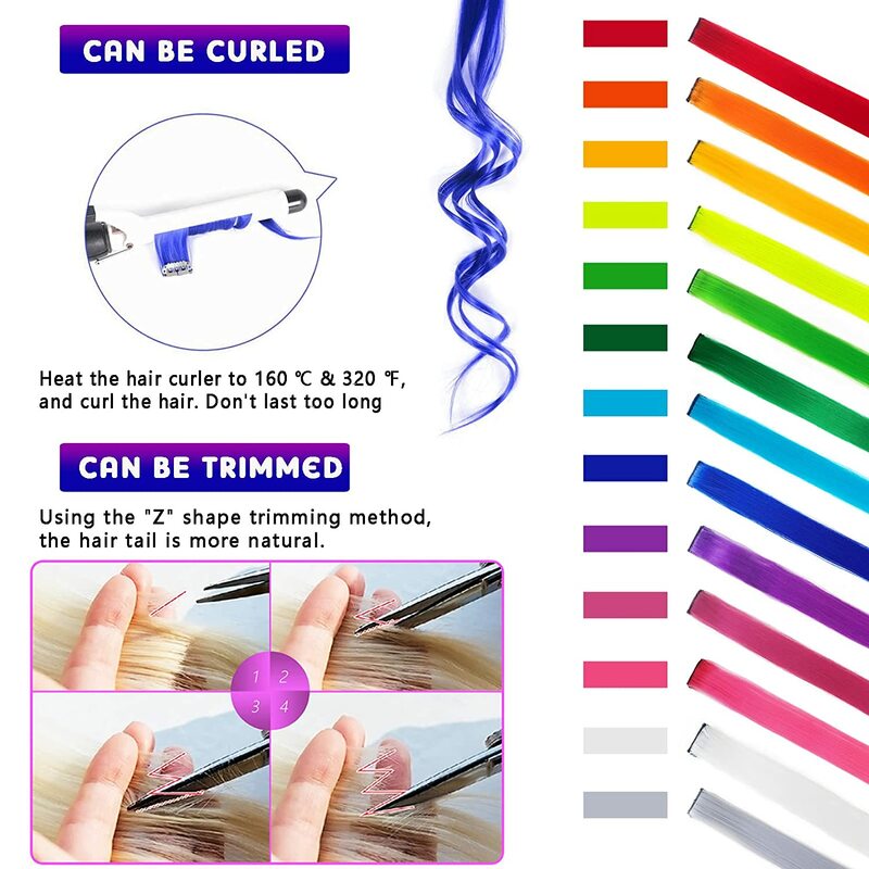 Black Star-extensiones de cabello sintético para niña, extensiones de cabello liso de una pieza con Clip, de 20 pulgadas, multicolor