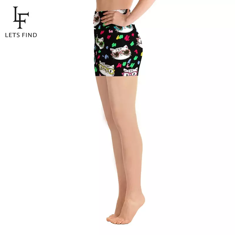 Letsfind 2020 verão feminino calças curtas moda 3d gatos impressão digital estiramento leggings casuais poliéster