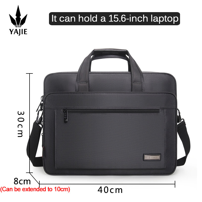 Tas kantor besar untuk pria, tas kurir Laptop 15.6 inci tas kerja tahan air, tas bahu bisnis warna hitam Oxford