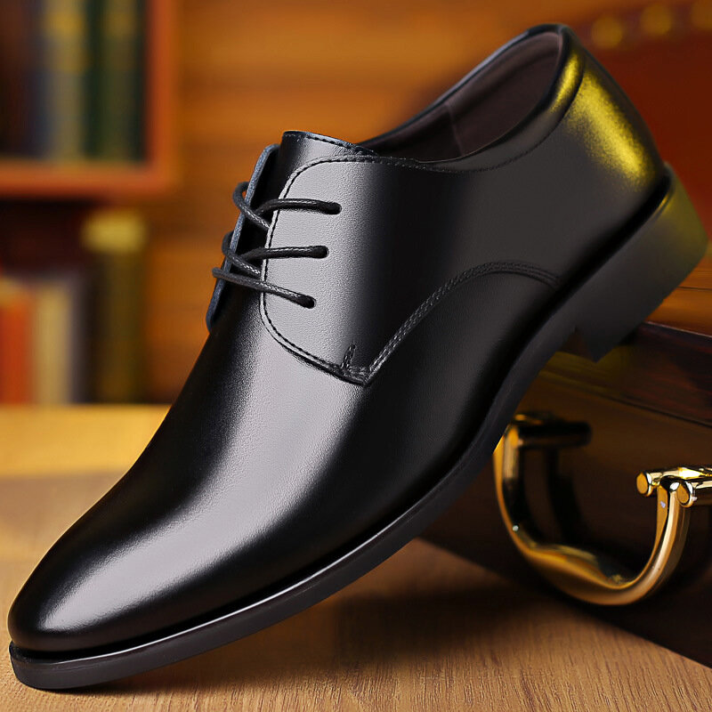 Spring and Autumn New Men's Youth Formal Dress Business Casual Shoes with Elevated Inner Work Shoes Soft Sole Leather Shoes