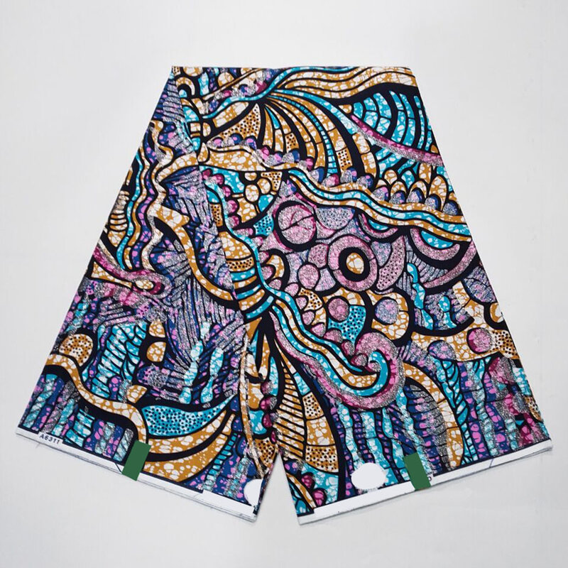 Tissu africain en coton Wax à Impression, 6 Yards/pièce, avec une grande couche bronzante, pour robe ou chemise cousue à la main, 04W5