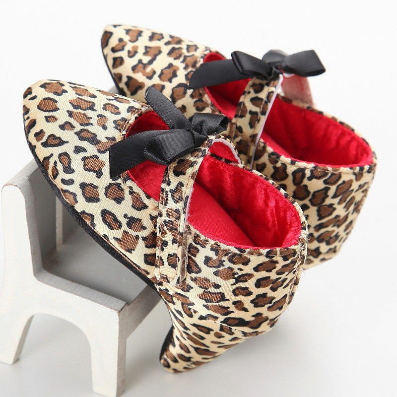 Zapatos de princesa para niñas recién nacidas, zapatos de tacón alto con lazo de leopardo sólido, zapatos de baile de fiesta