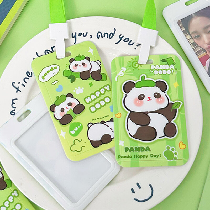 Titular Photocard dos desenhos animados para estudantes, Panda bonito Keychain, protetores de cartão, ID Bank Cards Cover, papelaria, material escolar, moda