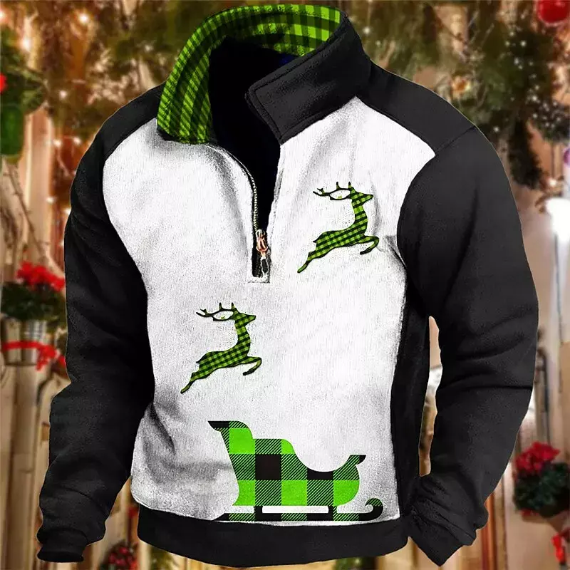 New Men's Zipper Sweatshirts 3d Christmas Print Casual Street Designer Short Sleeves High Quality Men Clothing Oversized Sweater