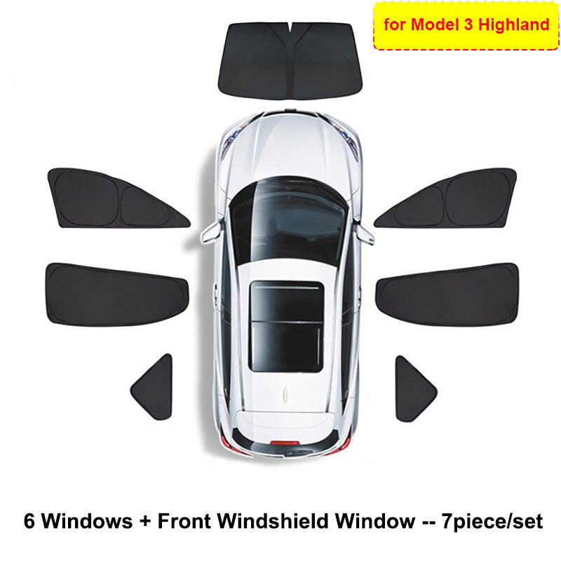 for Tesla Model 3 Y X S 2023 2024 Privacy Sun Shade Car Side Window Sunshade Roof Skylight Blind Shading Net Front Windshield