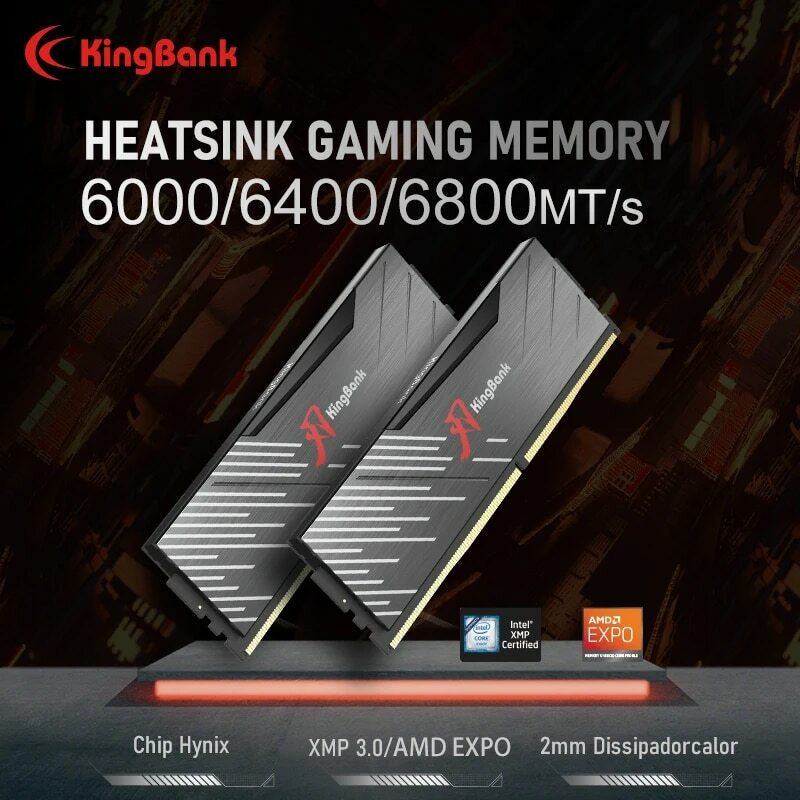 Kingbank-Memória do Computador Desktop, DDR5, 16GB RAM, 6000MHz, 6400MHz, 6800MHz, XMP, Placa-mãe com dissipador de calor, 2 pcs