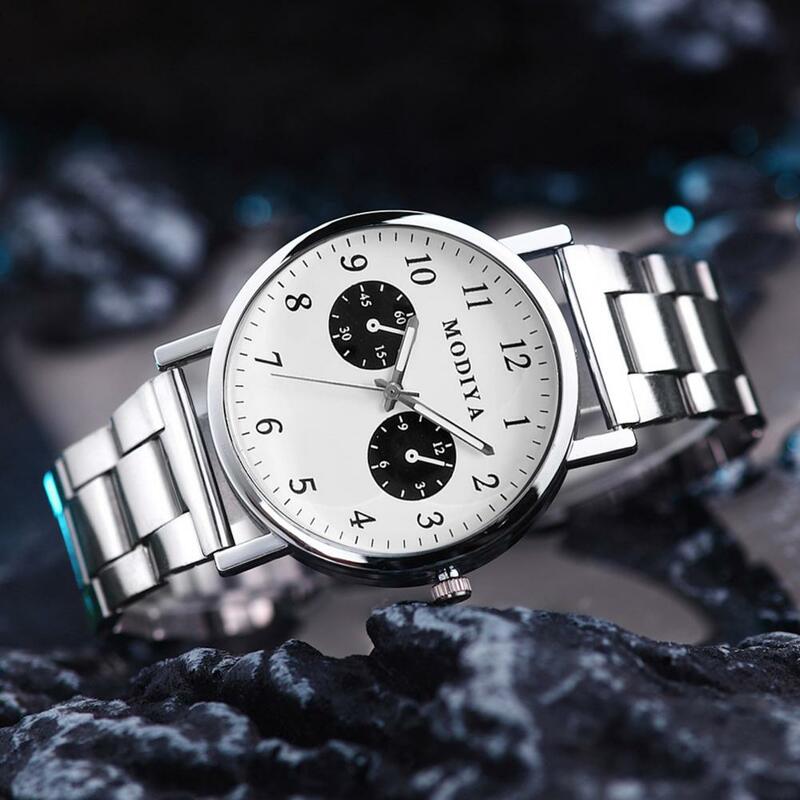 Męski elegancki zegarek elegancki minimalistyczny kwarcowy zegarek na rękę z okrągła tarcza stalowy pasek Business Casual mode na urodziny