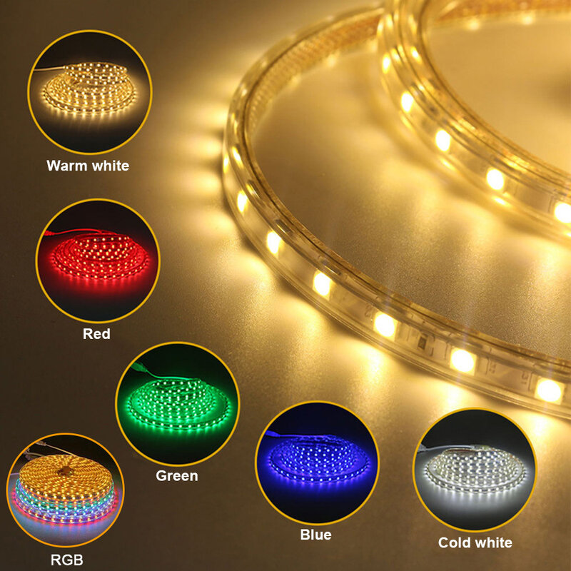Bande lumineuse LED étanche avec prise UE, ruban flexible, 220V, 5050 SMD, 60 gible/m, ruban RVB pour intérieur, décoration d'éclairage extérieur