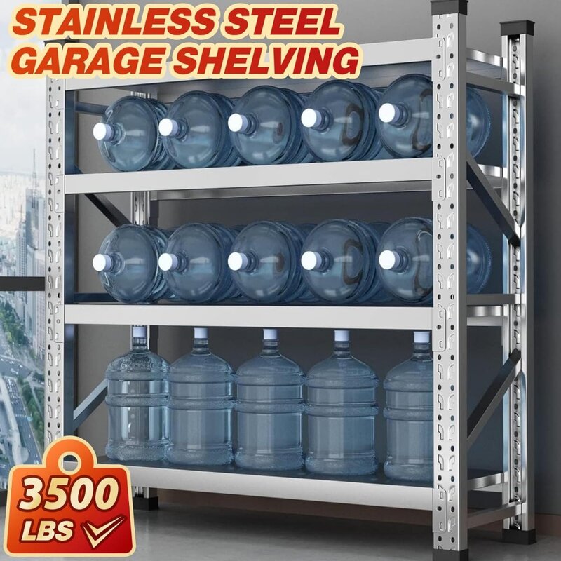 KINGBO Heavy Duty Garage Shelving, 4 Shelf Adjustable Stainless Steel Industrial Storage Rack, 59" W x 20" D x 59" H Commercial