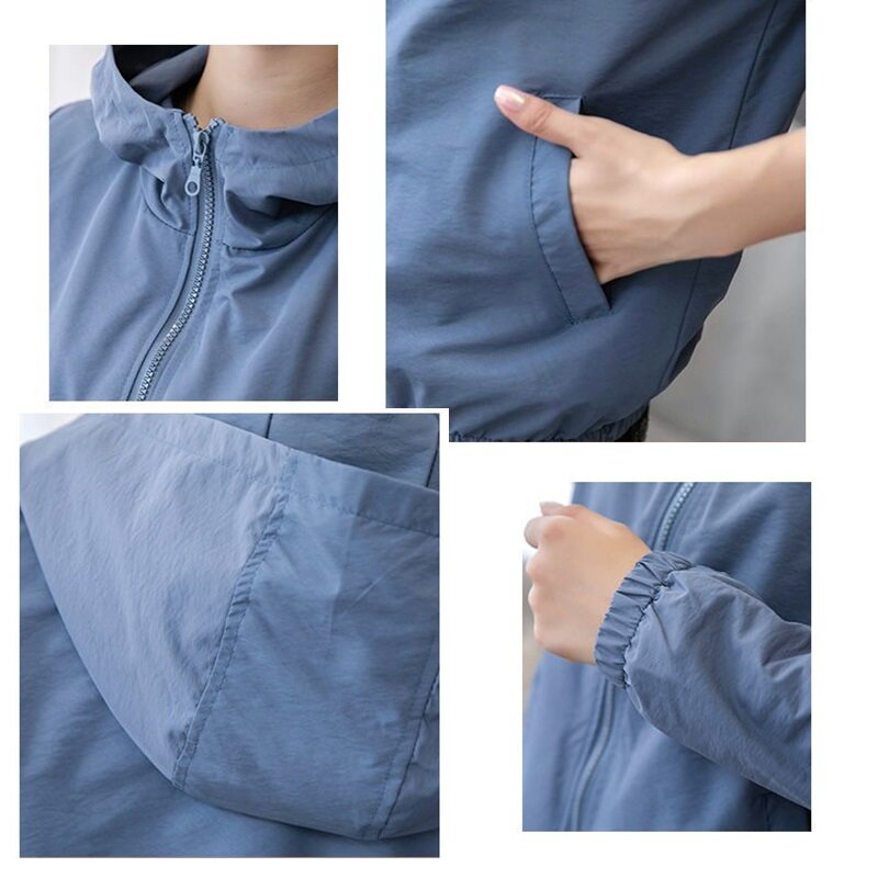 Short Coats 2024 Spring Autumn Women's Jacket Long Sleeve Zipper Pocket Fashion Solid Hooded Windbreaker Female Casual Outwear