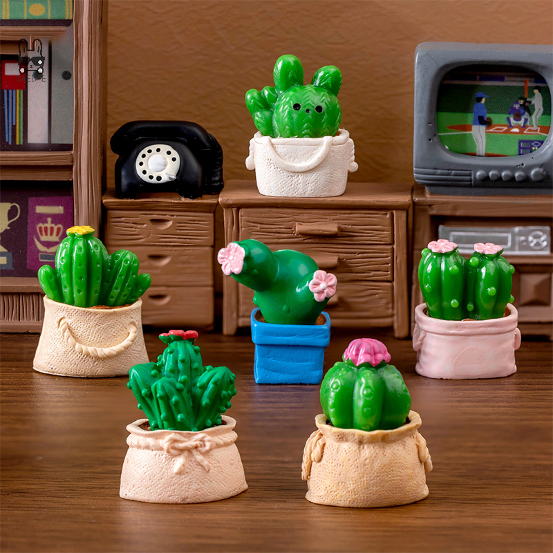 1pc Miniatur Kaktus Ornament Puppenhaus Kaninchen saftige Topfpflanzen Mikro Landschaft Dekoration Puppenhaus Miniatur Spielzeug
