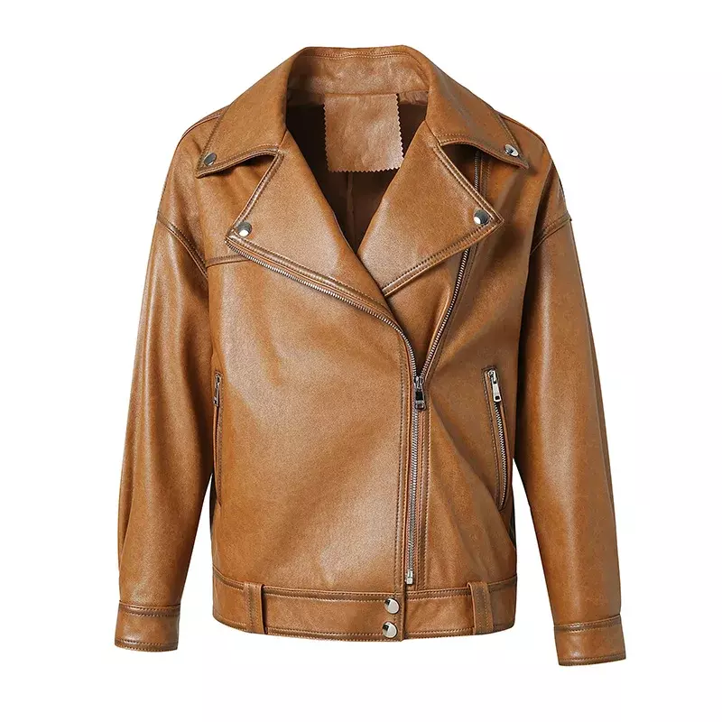 Куртка из натуральной овечьей кожи, кожаное пальто растительного дубления, модная мотоциклетная уличная одежда, верхняя одежда