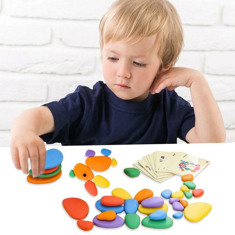Pelangi Batu Kerikil mainan gerakan halus latihan Jigsaw Puzzle mainan edukasi dini batu keseimbangan Montessori untuk anak-anak