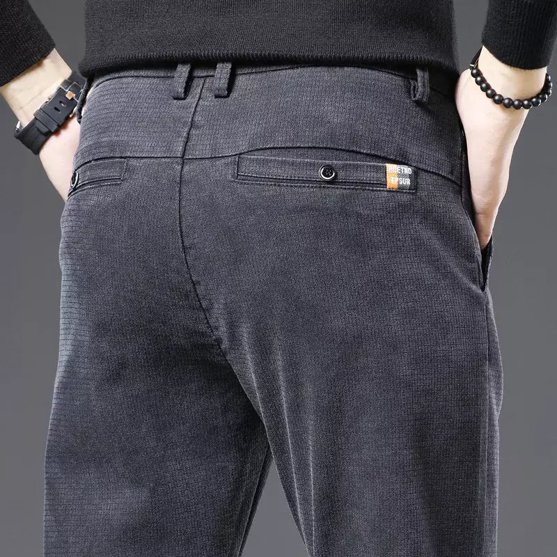Брюки мужские вельветовые, толстые теплые штаны, прямые длинные брюки, серого цвета, на зиму, 36 38