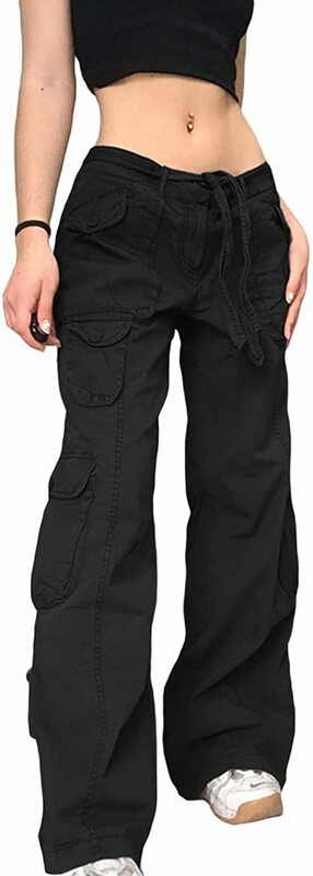 กางเกงผู้หญิง Gothic Punk Baggy Vintage Kawaii กางเกงกางเกงชั้นในเอวต่ำ Cargo กางเกง Grunge สีเขียวซิปกางเกงยีนส์เกาหลี Sweatpants