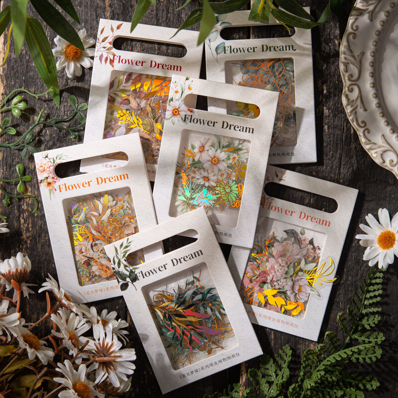 40 pz Vintage Golden Plant Flowers Stickers adesivi trasparenti impermeabili per DIY Diary Planner Scrapbook Art Craft Supplies