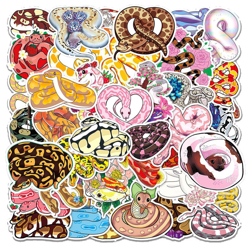 Cute Cartoon Animal e Snake Varied Stickers Pack para Crianças, Decalques Graffiti, Bagagem de Viagem, Laptop, Telefone, Notebook, Decoração, 10 Pcs, 50Pcs