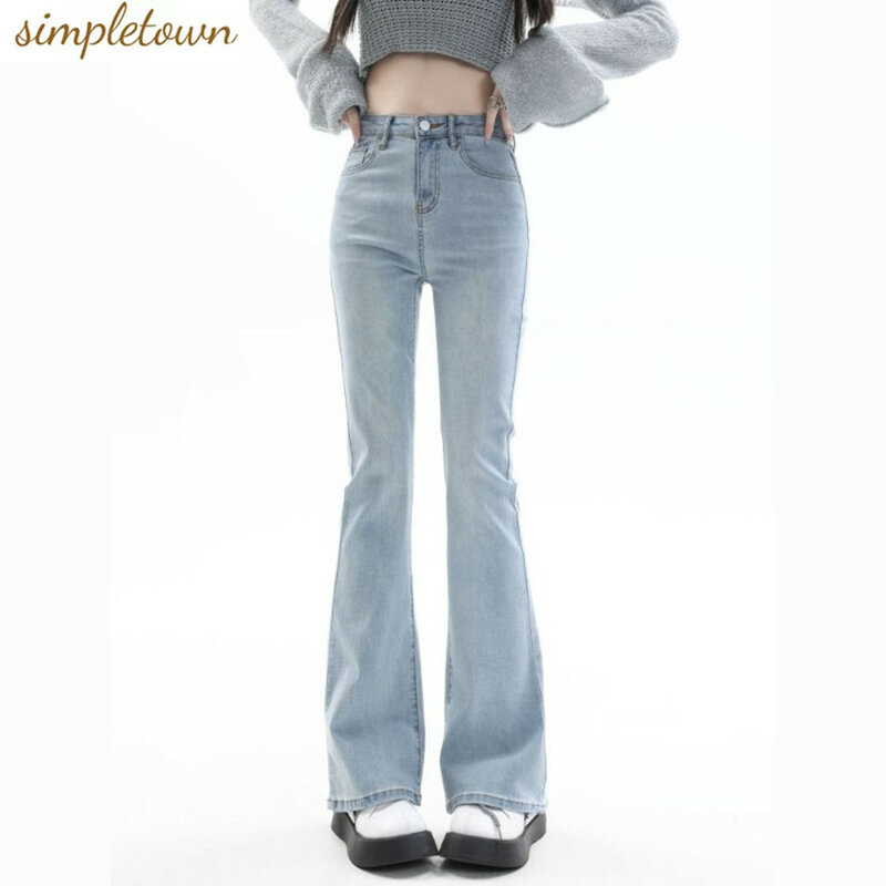 2023 primavera/estate nuovo Design di Jeans alti alla moda di colore chiaro per pantaloni svasati dal temperamento rilassato ed elastico