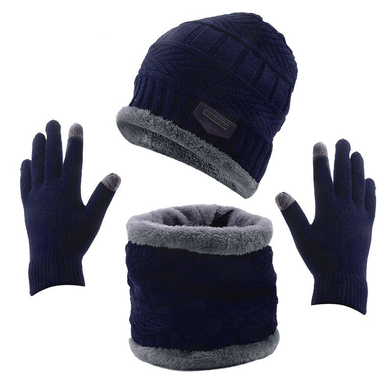 2023 Winter Men Women Thick Beanie Hat Knitted Hat Winter Cap Beanie Female Wool Neck Scarf Cap Balaclava Mask Bonnet Hats Set