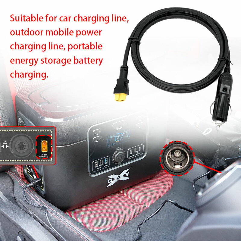 1.5m 12/24V Universal Cigarette Lighter To XT60 Female Outdoor Power Supply Car Charging Line Energy Storage Battery Charging