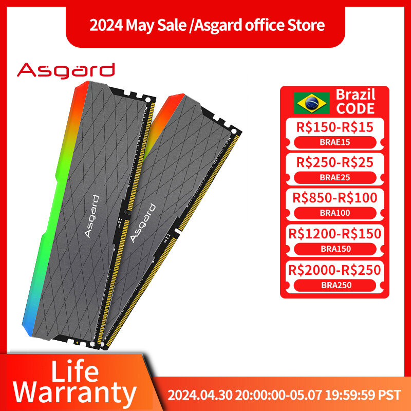 Memória do Desktop do Asgard-W2 RGB Ram, DDR4, 8GB x 2, 16GB x 2, 3200MHz, PC4-25600, 1.35V, UDIMM