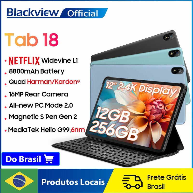 Blackview Tab 18 태블릿 PC, 12 인치 2.4K FHD + 디스플레이, Helio G99, 12GB + 12GB RAM, 256GB ROM, 8800mAh 배터리, 33W Netflix Widevine L1