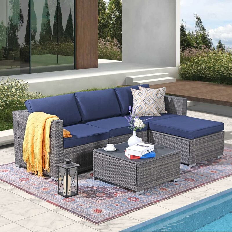 5 Piece Patio Furniture Set, Outdoor Sectional Conversation Set, Outdoor Backyard Porch Garden Poolside Balcony Furniture Set