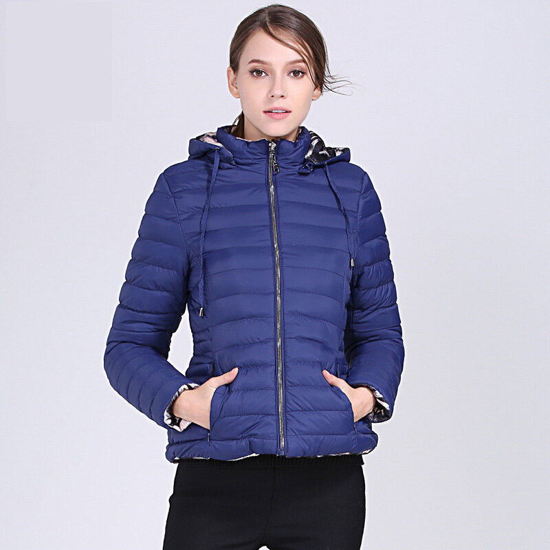 Double-sided down jacket women European winter fashion hooded thickened white duck down jacket to keep warm and fashion cold