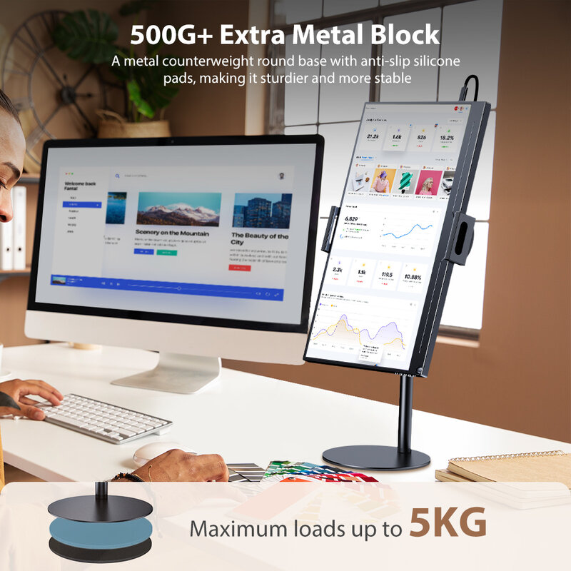 完璧な 360 度回転ポータブルモニタースタンド高さ調節可能な Vesa モニタータブレット自立式薄型デスクマウント最大 17.3 インチ